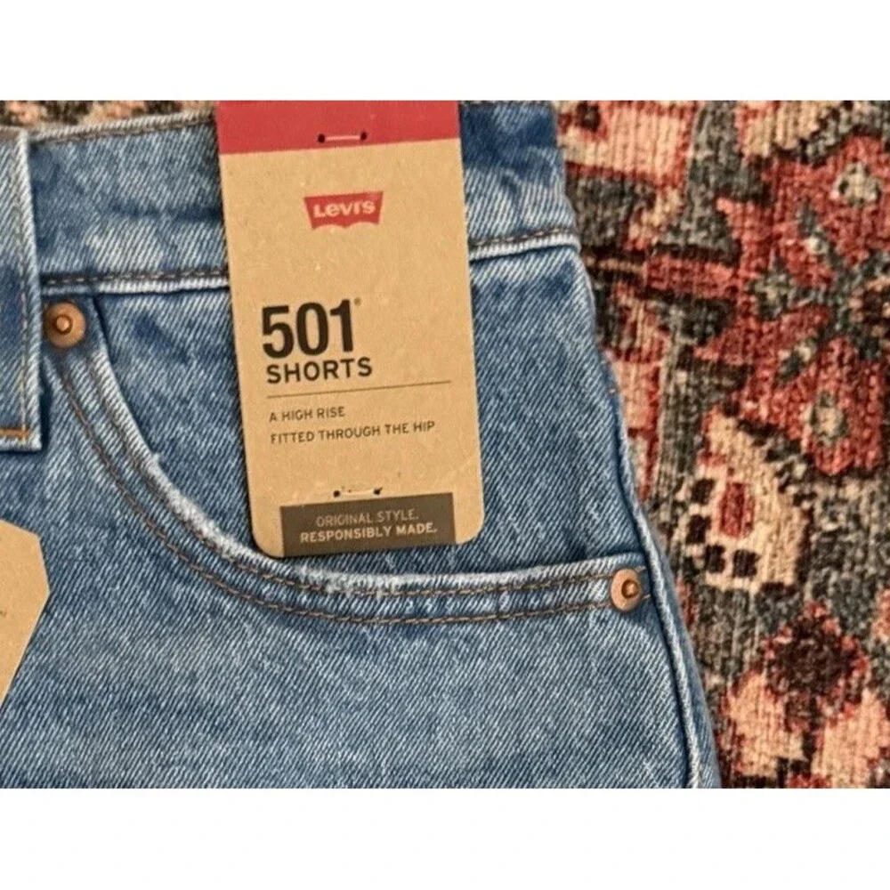Levi’s 501 High Rise Women’s Shorts Size 28 Medium Wash Cut Off Blue Denim NWT - Picture 5 of 15